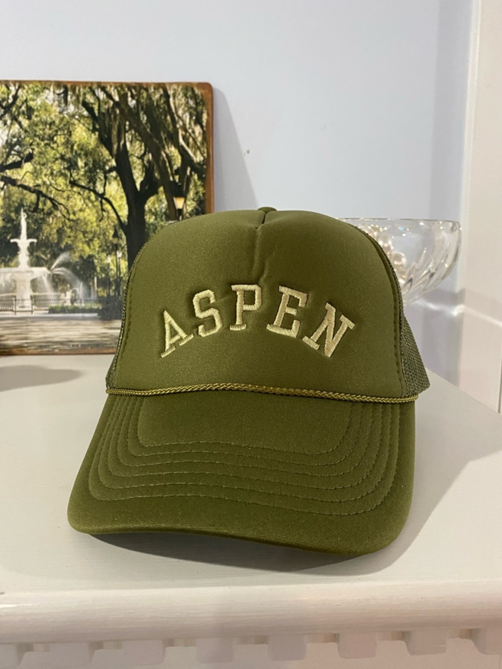 ASPEN Olive Green Trucker Rope Snapback Hat 🏔️